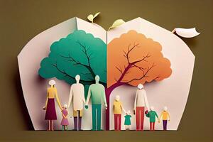 Illustration of eco and world environment day with happy family.paper art digital craft style. . photo