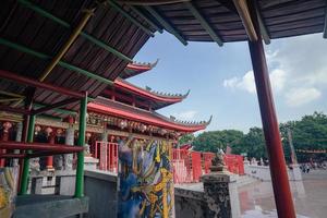 Chinese temple with guardian statue when chinese new year celebration. The photo is suitable to use for chinese new year, lunar new year background and content media.
