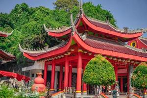 Chinese temple with guardian statue when chinese new year celebration. The photo is suitable to use for chinese new year, lunar new year background and content media.