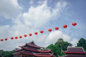 Chinese temple with guardian statue when chinese new year celebration. The photo is suitable to use for chinese new year, lunar new year background and content media.