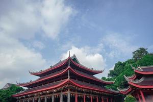 Chinese temple with guardian statue when chinese new year celebration. The photo is suitable to use for chinese new year, lunar new year background and content media.