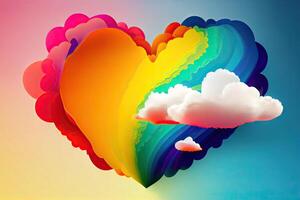 Colorful rainbow paper texture heart element, abstract background. Template design with a cloud of colorful ink heart shaped. . photo