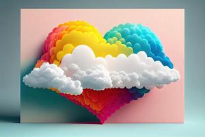 Colorful rainbow paper texture heart element, abstract background. Template design with a cloud of colorful ink heart shaped. . photo