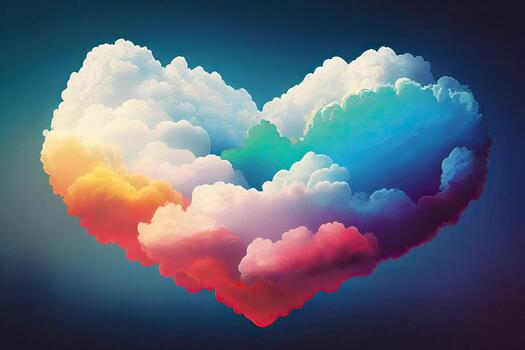 Colorful rainbow paper texture heart element, abstract background. Template design with a cloud of colorful ink heart shaped. . photo