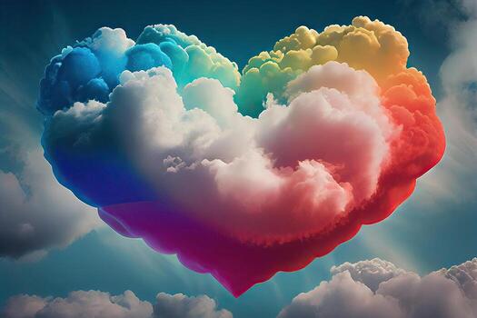 Colorful rainbow paper texture heart element, abstract background. Template design with a cloud of colorful ink heart shaped. . photo