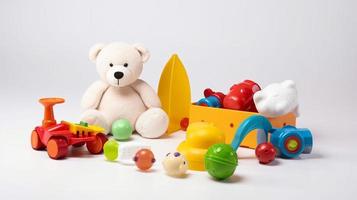 Colorful various baby toy for baby activities and fun like doll, car, animal, and ball. photo