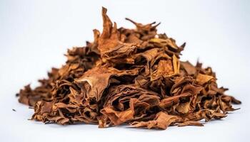 Tobacco material before making the cigarette smoke isolated on white background. photo