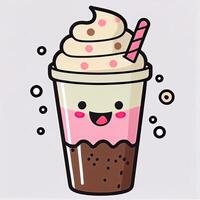 Cute Milkshake Cartoon Vector Icon Illustration. Food And Drink Icon Concept Isolated Premium Vector. Flat Cartoon Style. Generative Ai. photo
