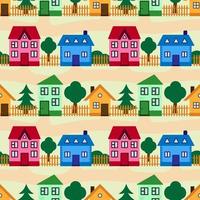 Vector seamless pattern. Colorful houses with roads. Children's design.