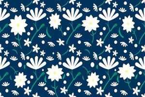 Seamless pattern white flowers on the dark blue background are designed for wallpaper, traditional clothing, carpet, curtain, and home decoration. vector