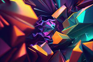 Stylish multi-color crystal background. 3d illustration, 3d rendering. Seamless texture of abstract bright shiny colorful geometric shapes. photo