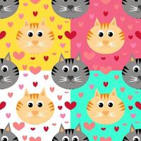 Set of vector, Seamless pattern cat head with heats cartoon  hand drawing for background, wallpaper, wrapping. vector