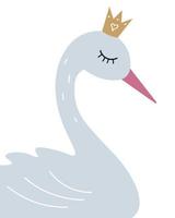 Swan Lake. Swan illustration. Congratulations on the baby shower, newborn, happy birthday. For poster, postcard, design element. Flat cartoon isolated background. Vector
