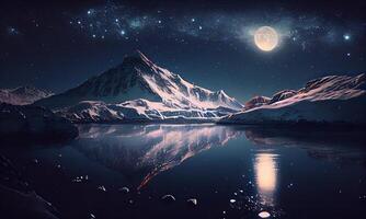 Beautiful snow-capped mountains against the Fantastic starry sky. landscape and snow-capped peaks and the Beautiful starry night. . photo