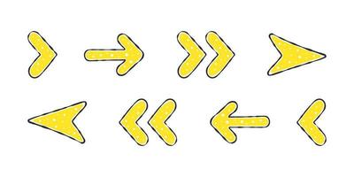 Yellow doodle arrows. Hand-drawn arrows with different textures. Vector scalable graphics