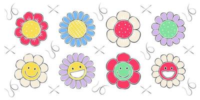 Doodle flowers images. Hand-drawn flowers with texture. Vector scalable graphics