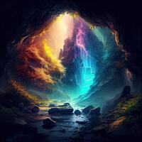 Abstract colorful stone cave background. Rock formations on the arches and walls of the hall in the cave. archeology. colorful. photo