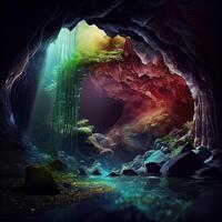 Abstract colorful stone cave background. Rock formations on the arches and walls of the hall in the cave. archeology. colorful. photo