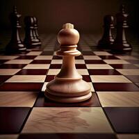 ajedrez juego concepto con realista tablero y negro y blanco piezas ilustración. de cerca juego concepto competencia, clásico torneo. generativo ai foto