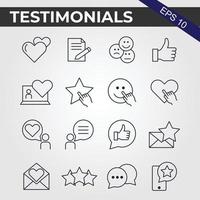 dieciséis sencillo conjunto de testimonios relacionado vector línea iconos contiene tal íconos como cliente relación gestión, comentario, revisar, emoción símbolos y más.