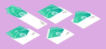 Kuwaiti Dinar Money in Envelope Isometric Icon vector