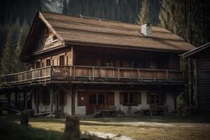 Cottage in nature. Lodge in mountains. photo