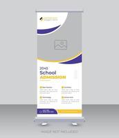 Modern back to school admission roll up banner template or admission banner design for school, college, university, and coaching center vector