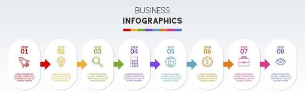 infografia diseño modelo y íconos con 8 opciones o 8 pasos vector