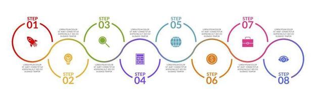 infografia diseño modelo y íconos con 8 opciones o 8 pasos vector