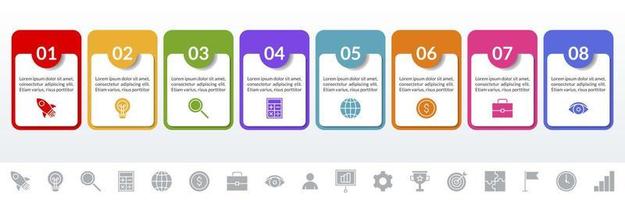infografia diseño modelo y íconos con 8 opciones o 8 pasos vector