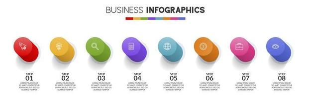 infografia diseño modelo y íconos con 8 opciones o 8 pasos vector