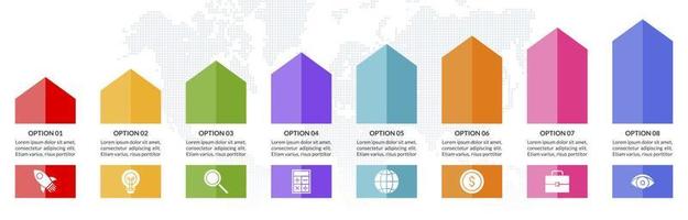 infografia diseño modelo y íconos con 8 opciones o 8 pasos vector