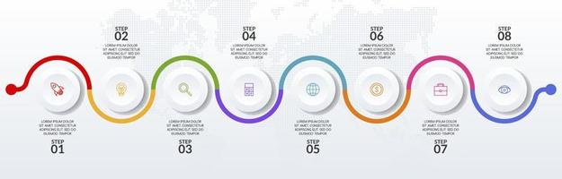 infografia diseño modelo y íconos con 8 opciones o 8 pasos vector