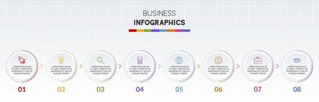 infografia diseño modelo y íconos con 8 opciones o 8 pasos vector