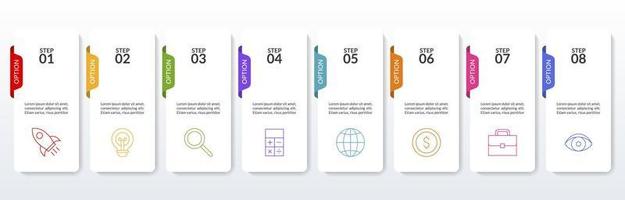 infografia diseño modelo y íconos con 8 opciones o 8 pasos vector