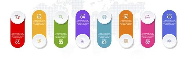 infografia diseño modelo y íconos con 8 opciones o 8 pasos vector