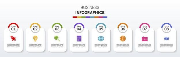 infografia diseño modelo y íconos con 8 opciones o 8 pasos vector