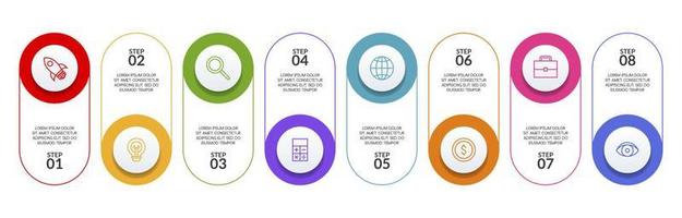 infografia diseño modelo y íconos con 8 opciones o 8 pasos vector