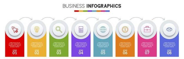 infografia diseño modelo y íconos con 8 opciones o 8 pasos vector