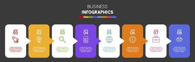 infografia diseño modelo y íconos con 8 opciones o 8 pasos vector