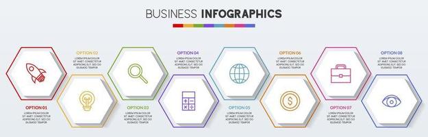 Infographics design template and icons with 8 options or 8 steps vector