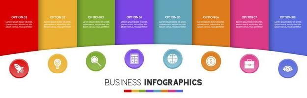 infografia diseño modelo y íconos con 8 opciones o 8 pasos vector