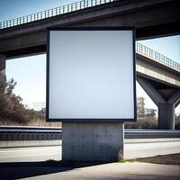 Blank mock up of vertical street poster billboard on city background. photo
