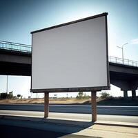 Blank mock up of vertical street poster billboard on city background. photo