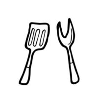 BBQ spatula doodle. Barbeque cutlery. Vector illustration hand drawn