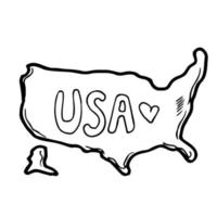 Hand draw map of United States. Black line drawing sketch. outline doodle on white background. handwriting script name of the country. vector illustration backdrop
