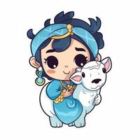 Cute character sticker of krishna with cow photo