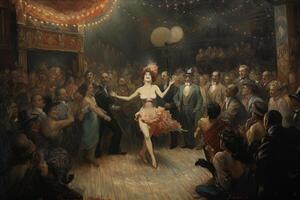 Clásico pintura de un burlesco bailarín generativo ai foto