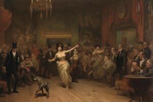 Clásico pintura de un burlesco bailarín es bailando generativo ai foto