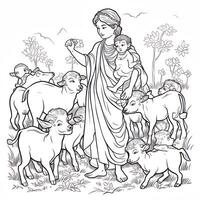 A lady with her child and many cows black outlined image photo